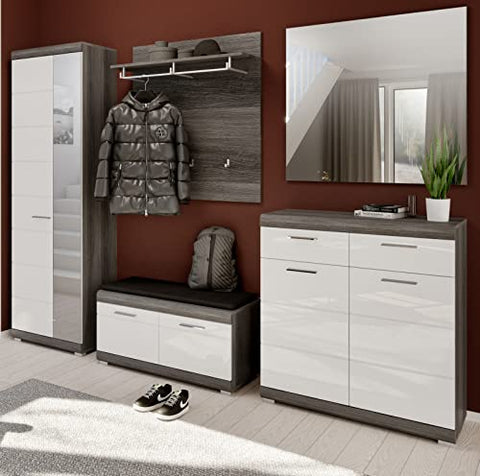 Rootz Scout Bench - Wardrobe - Closet - Wood Material - White High-Gloss Front - Smoke Silver Body - 90cm x 44cm x 40cm