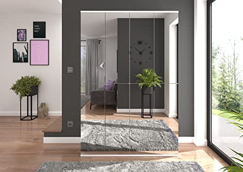 Rootz Tall Cabinet in Wood Material - High-Gloss White - Mirror Front - System Furniture - 61cm x 193cm x 34cm