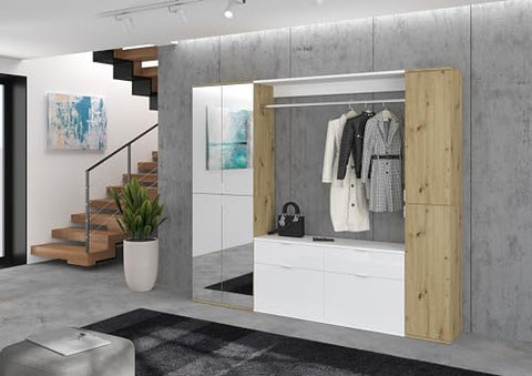 Rootz 3-Piece Wardrobe Combination - Artisan Oak Replica - Mirror Glass - Ample Storage - 212cm x 193cm x 34cm