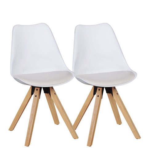 Rootz 2 Piece Set Dining Room Chairs - Kitchen Chairs - Modern Chairs - Elegant Fabric Cover - 49cm x 87cm x 52cm - White - Felt Gliders - Lush Padding - Secure Stand