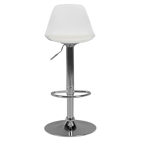 Rootz Leather Look Bar Stool - Elegant Chrome Frame - Swivel Seat - Adjustable Height - White Seat - 110kg Capacity - 84-104cm x 40cm x 40cm