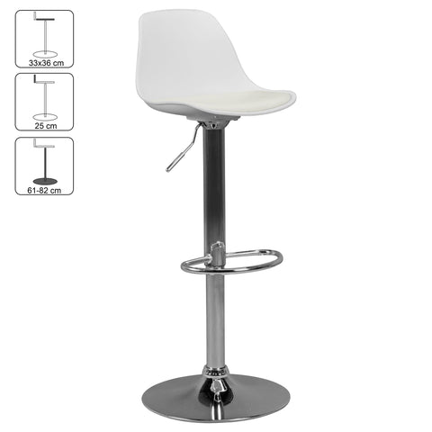 Rootz Leather Look Bar Stool - Elegant Chrome Frame - Swivel Seat - Adjustable Height - White Seat - 110kg Capacity - 84-104cm x 40cm x 40cm