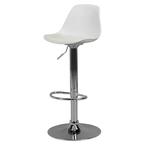 Rootz Leather Look Bar Stool - Elegant Chrome Frame - Swivel Seat - Adjustable Height - White Seat - 110kg Capacity - 84-104cm x 40cm x 40cm