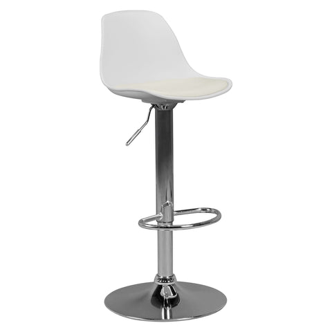 Rootz Leather Look Bar Stool - Elegant Chrome Frame - Swivel Seat - Adjustable Height - White Seat - 110kg Capacity - 84-104cm x 40cm x 40cm
