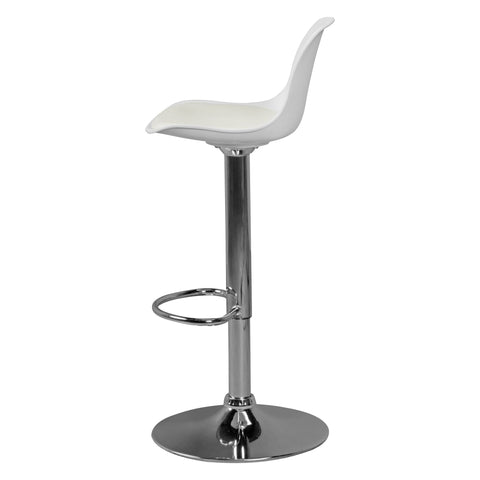 Rootz Leather Look Bar Stool - Elegant Chrome Frame - Swivel Seat - Adjustable Height - White Seat - 110kg Capacity - 84-104cm x 40cm x 40cm