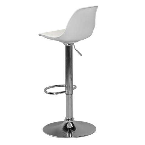 Rootz Leather Look Bar Stool - Elegant Chrome Frame - Swivel Seat - Adjustable Height - White Seat - 110kg Capacity - 84-104cm x 40cm x 40cm