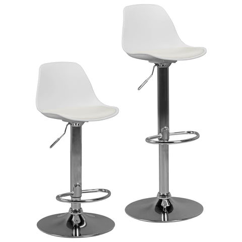 Rootz Leather Look Bar Stool - Elegant Chrome Frame - Swivel Seat - Adjustable Height - White Seat - 110kg Capacity - 84-104cm x 40cm x 40cm