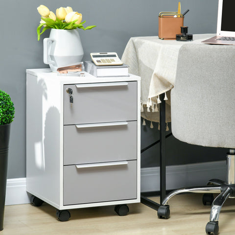 Rootz Office Trolley - Mobile Cabinet - File Organizer - Secure Lock - 40 x 40 x 63.5 cm - White/Grey
