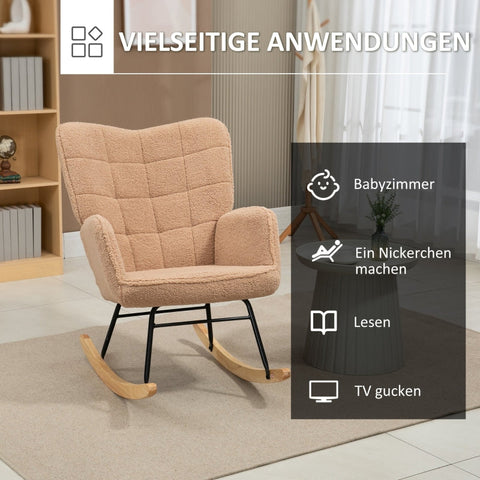 Rootz Retro Solid Wood Rocking Chair - Recliner Chair - Relaxation Chair - Elegant Design - Curved Wooden Runners - Thick Padding - 92cm x 71cm x 101cm - Brown