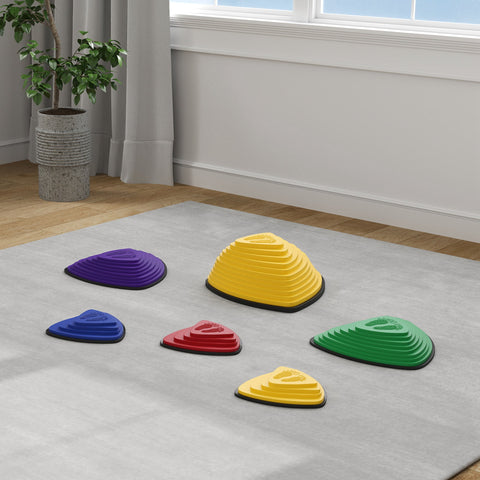 Rootz 6-Set Balancing Stones - Stepping Stones - Sensory Toys - Non-Slip Design - 37.5cm x 16cm, 34.3cm x 7.6cm, 23cm x 23cm x 4.3cm