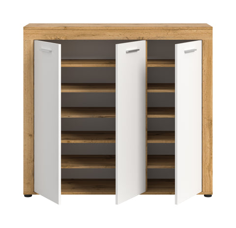Rootz Shoe Cabinet - Shoe Storage Unit - Shoe Organizer - Elegant and Functional - White and Brown- 120x108x37 cm
