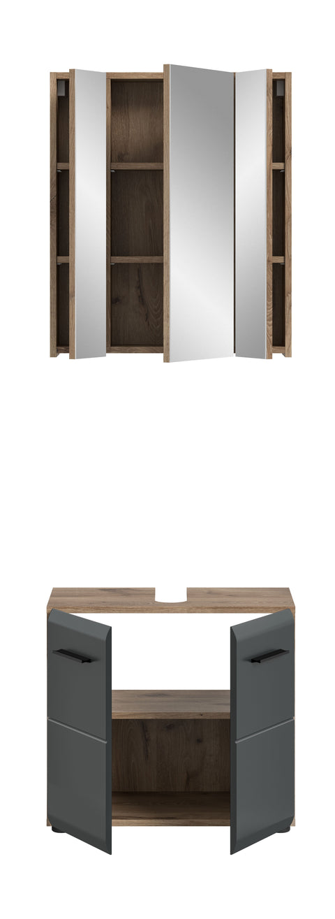 Rootz 2 Piece Bathroom Set - Vanity & Mirror Cabinet - Elegant & Functional - Space-Saving - W60 x H185 x D30 cm