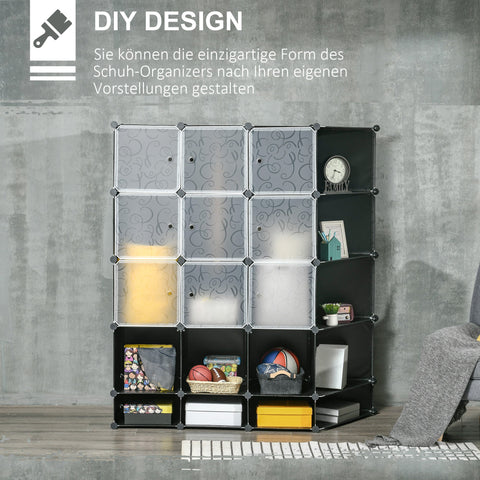 Rootz Modular Storage Cabinet - Wardrobe - Closet - Durable Plastic & Steel - 16 Compartments - 145x46x162cm