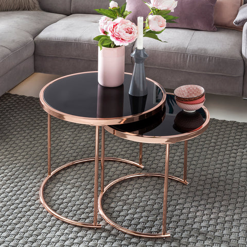 Rootz 2 Piece Set Nesting Tables - Modern Tables - Reflective Table Tops - Space-saving Design - Steel Frame - 50cm x 50cm x 45cm