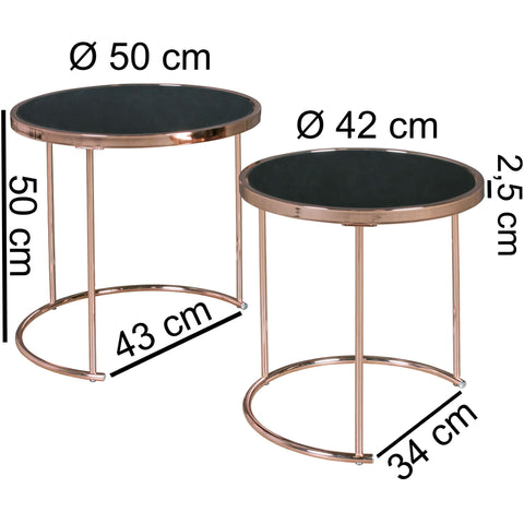 Rootz 2 Piece Set Nesting Tables - Modern Tables - Reflective Table Tops - Space-saving Design - Steel Frame - 50cm x 50cm x 45cm