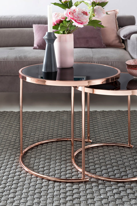 Rootz 2 Piece Set Nesting Tables - Modern Tables - Reflective Table Tops - Space-saving Design - Steel Frame - 50cm x 50cm x 45cm