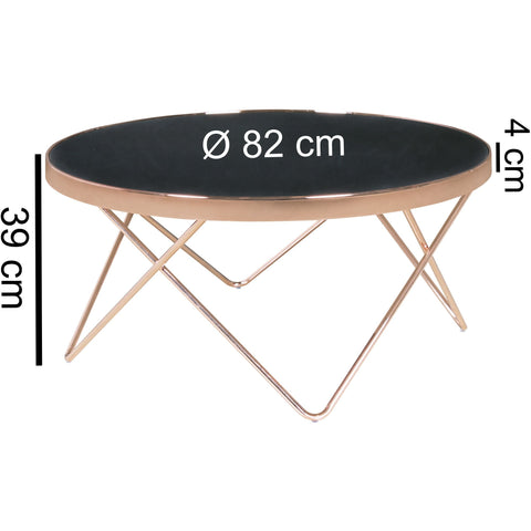 Rootz Retro Coffee Table - Filigree Table Legs - Charming Color Scheme - 40cm x 82cm - Black Glass Top - Copper Frame - Max. 10kg Load Capacity