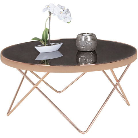 Rootz Retro Coffee Table - Filigree Table Legs - Charming Color Scheme - 40cm x 82cm - Black Glass Top - Copper Frame - Max. 10kg Load Capacity