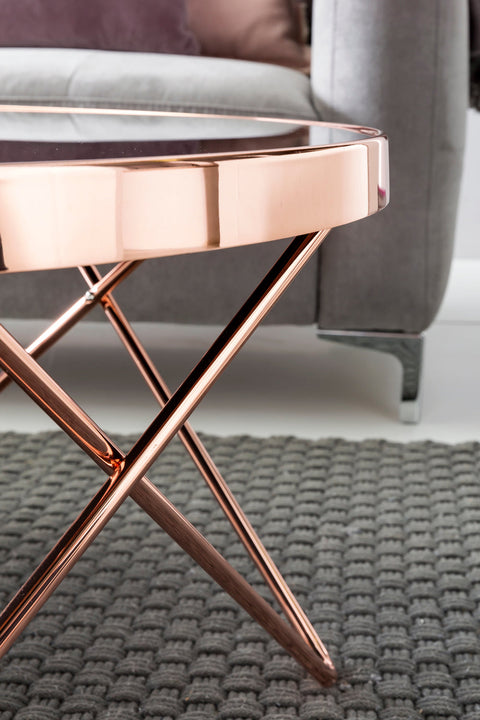 Rootz Retro Coffee Table - Filigree Table Legs - Charming Color Scheme - 40cm x 82cm - Black Glass Top - Copper Frame - Max. 10kg Load Capacity