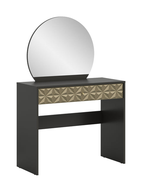 Rootz Black and Brown Dressing Table - Vanity Table - Makeup Desk - Ample Storage - 90x133x39cm
