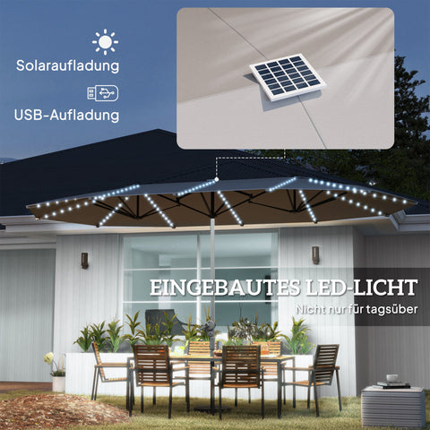 Rootz Double Terrace Umbrella - Sunshade Parasol - UV Protection Canopy - UPF50+ Coverage - 451cm x 267cm x 249cm - Grey