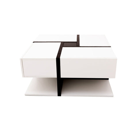 Rootz High Gloss Coffee Table - Modern Coffee Table - Stylish Living Room Table - Pull-Out Storage, Artistic Design - 78cm x 78cm x 36cm