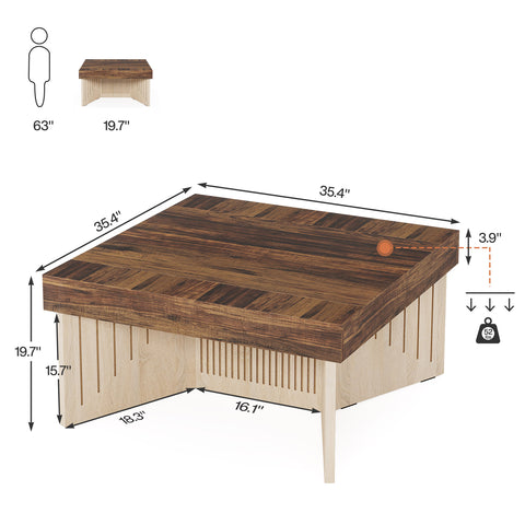 Rootz Large Coffee Table - Industrial Table - Rustic Brown Table - Supports Over 300lbs - 90 cm x 90 cm x 50 cm - Easy Assembly