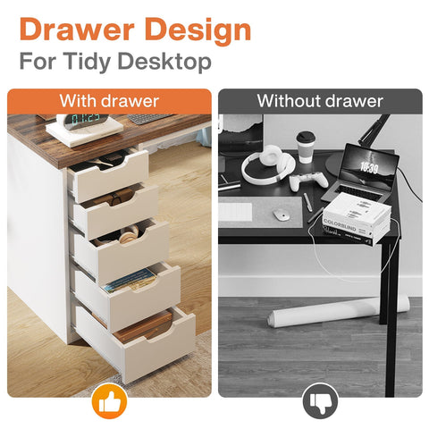 Rootz Home Office Desk - Writing Desk - Study Table - 5 Drawers - Solid Stability - 45 cm D x 120 cm W x 75 cm H