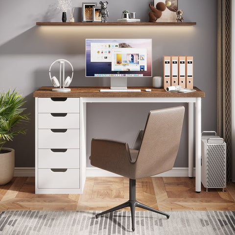 Rootz Home Office Desk - Writing Desk - Study Table - 5 Drawers - Solid Stability - 45 cm D x 120 cm W x 75 cm H