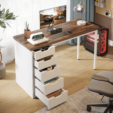 Rootz Home Office Desk - Writing Desk - Study Table - 5 Drawers - Solid Stability - 45 cm D x 120 cm W x 75 cm H