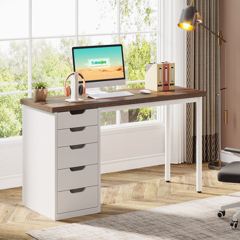 Rootz Home Office Desk - Writing Desk - Study Table - 5 Drawers - Solid Stability - 45 cm D x 120 cm W x 75 cm H