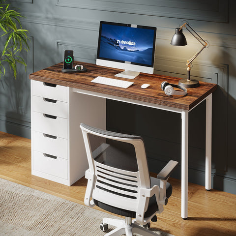 Rootz Home Office Desk - Writing Desk - Study Table - 5 Drawers - Solid Stability - 45 cm D x 120 cm W x 75 cm H