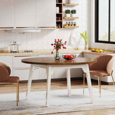 Rootz Round Dining Table - 119.3 Rustic Table - Chic Design - Durable MDF - Seats 6 - Easy Install - 76 cm H x 120 cm W x 120 cm L
