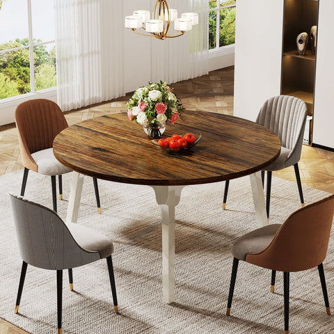 Rootz Round Dining Table - 119.3 Rustic Table - Chic Design - Durable MDF - Seats 6 - Easy Install - 76 cm H x 120 cm W x 120 cm L
