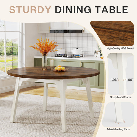 Rootz Round Dining Table - 119.3 Rustic Table - Chic Design - Durable MDF - Seats 6 - Easy Install - 76 cm H x 120 cm W x 120 cm L