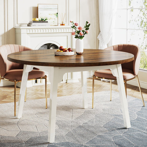 Rootz Round Dining Table - 119.3 Rustic Table - Chic Design - Durable MDF - Seats 6 - Easy Install - 76 cm H x 120 cm W x 120 cm L