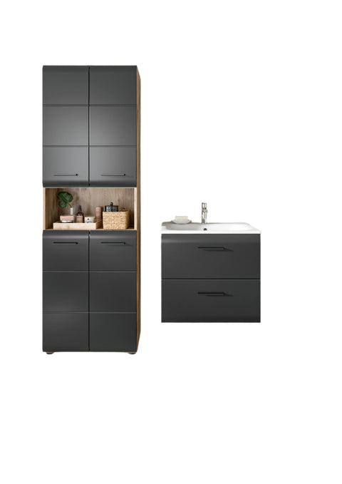 Rootz 4-Piece Bathroom Set - 4-Component Bathroom Combo - Vanity Units - Ample Storage - 135x185x46 cm -Black & Brown