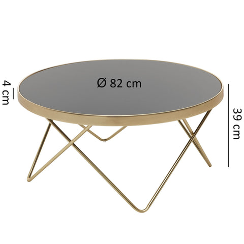 Rootz Retro Coffee Table - Filigree Table Legs - Stylish Center Table - V-Shaped Legs - Modern Color Scheme - Golden Frame - Toughened Glass Top - 39cm x 82cm x 73.5cm
