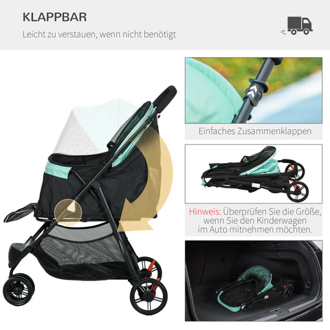 Rootz Pet Buggy Dog Stroller - Foldable Pet Carriage - Dog Pram - Rain Protection - Easy Travel - 80.5L x 51.5W x 100H cm
