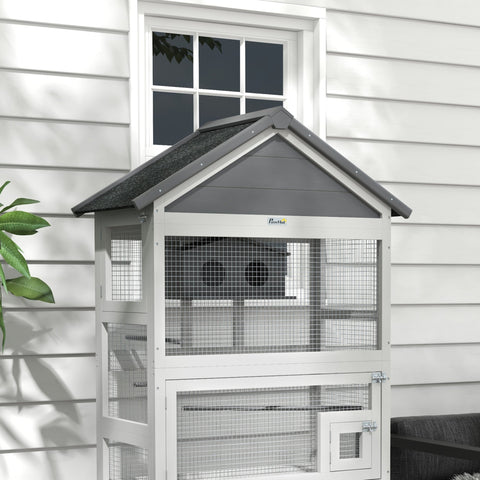 Rootz Bird Cage Parrot Playground - Aviary - Waterproof Roof - Spacious Habitat - 92cm x 52cm x 171cm Grey
