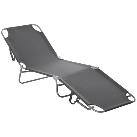 Rootz Sun Lounger - Folding Lounger - Adjustable Backrest - Rustproof - Oxford - Metal Frame - Gray - 187 x 55 x 24 Cm