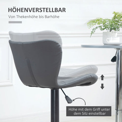 Rootz Faux Leather Bar Stools Set - Adjustable Height Stools - Rotating Seats - Steel Frame - Gray - 47cm x 51.5cm x 89-109cm