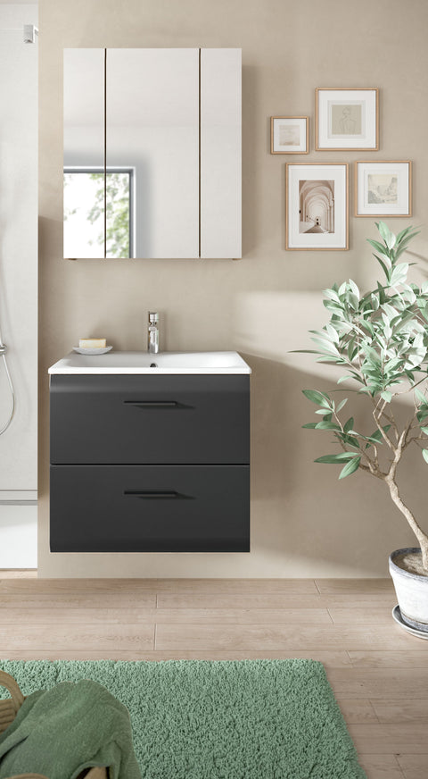 Rootz 3-Piece Bathroom Set - Vanity Combo - Storage Unit - Space Saving - 60x185x46cm -Black & Brown Finish