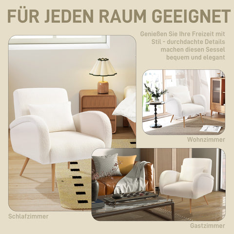 Rootz Upholstery Armchair - Fleece Armchair - Padded Reading Chair - Enhanced Comfort with Lumbar Support - 77cm x 77cm x 83cm White