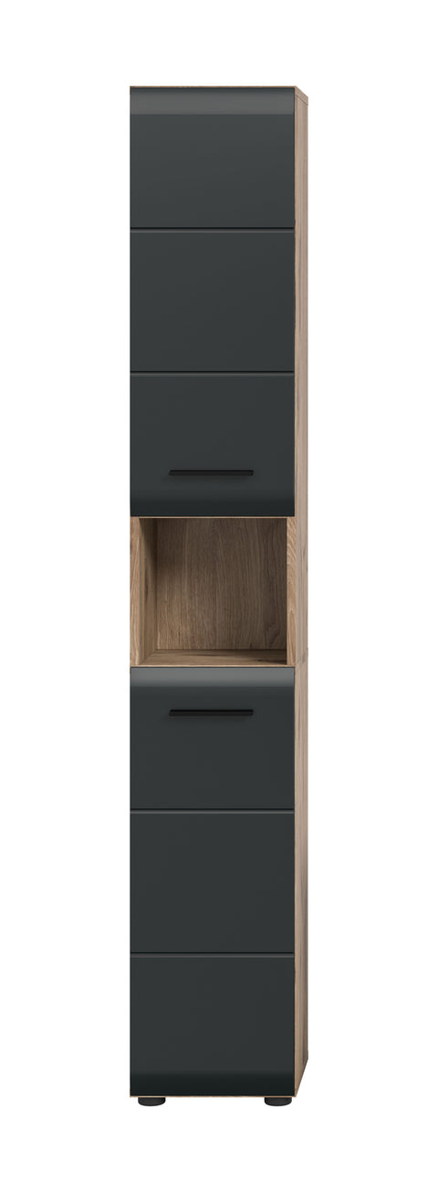 Rootz Tall Cabinet - Storage Unit - Organizer - Space-Saver - 2 Doors - 4 Removable Shelves - Black and Brown - 30x185x30cm