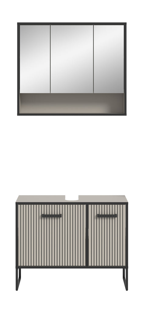 Rootz 2 Piece Bathroom Vanity Set - Washbasin Base & Mirror Cabinet - Space-Saving - Easy-Care Surface - 80x192x36 cm