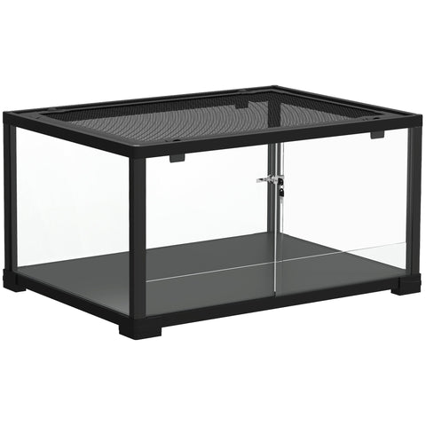 Rootz Reptile Terrarium 86L - Vivarium - Habitat Enclosure - Secure Locking, 360° View - Safe & Easy Access - 60 x 45 x 32 cm, Black