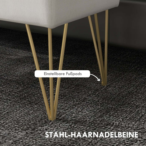 Rootz Bed Bench with Storage Space - Bedroom Bench - Ottoman - Cream Fabric - Gold Hairpin Legs - 100cm x 40cm x 49cm