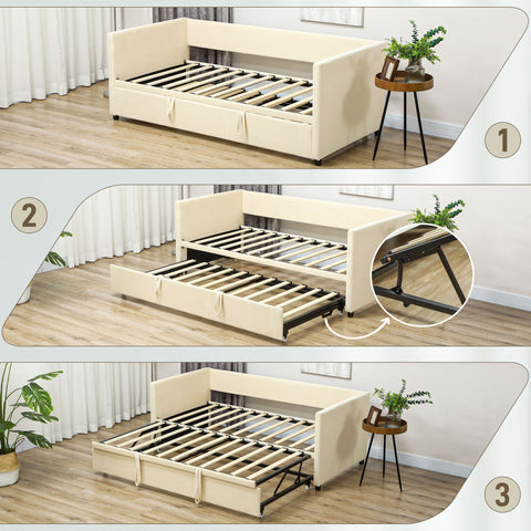 Rootz 2-in-1 Sofa Bed Frame - Convertible Sofa - Dual Mattress Bed - Velvet Comfort, Smooth Rollers - Sofa: 203L x 99B x 75H cm, Bed: 203L x 190.5B x 75H cm