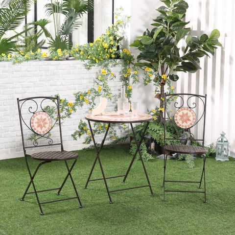 Rootz 3 Piece Bistro Set - Balcony Furniture - Outdoor Patio Set - Mosaic Design - Foldable & Water-Resistant - 61cm x 70cm Table, 39cm x 52cm x 90.5cm Chairs